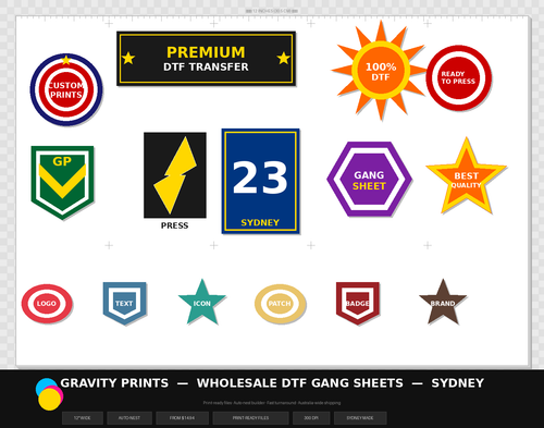 Build your own DTF gang sheet — wholesale gang sheet builder — Gravity Prints Sydney